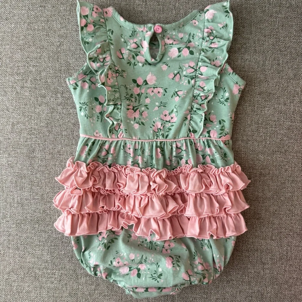 Ruffle Butts Baby Tea Roses Romper Bubble - Picture 4 of 5
